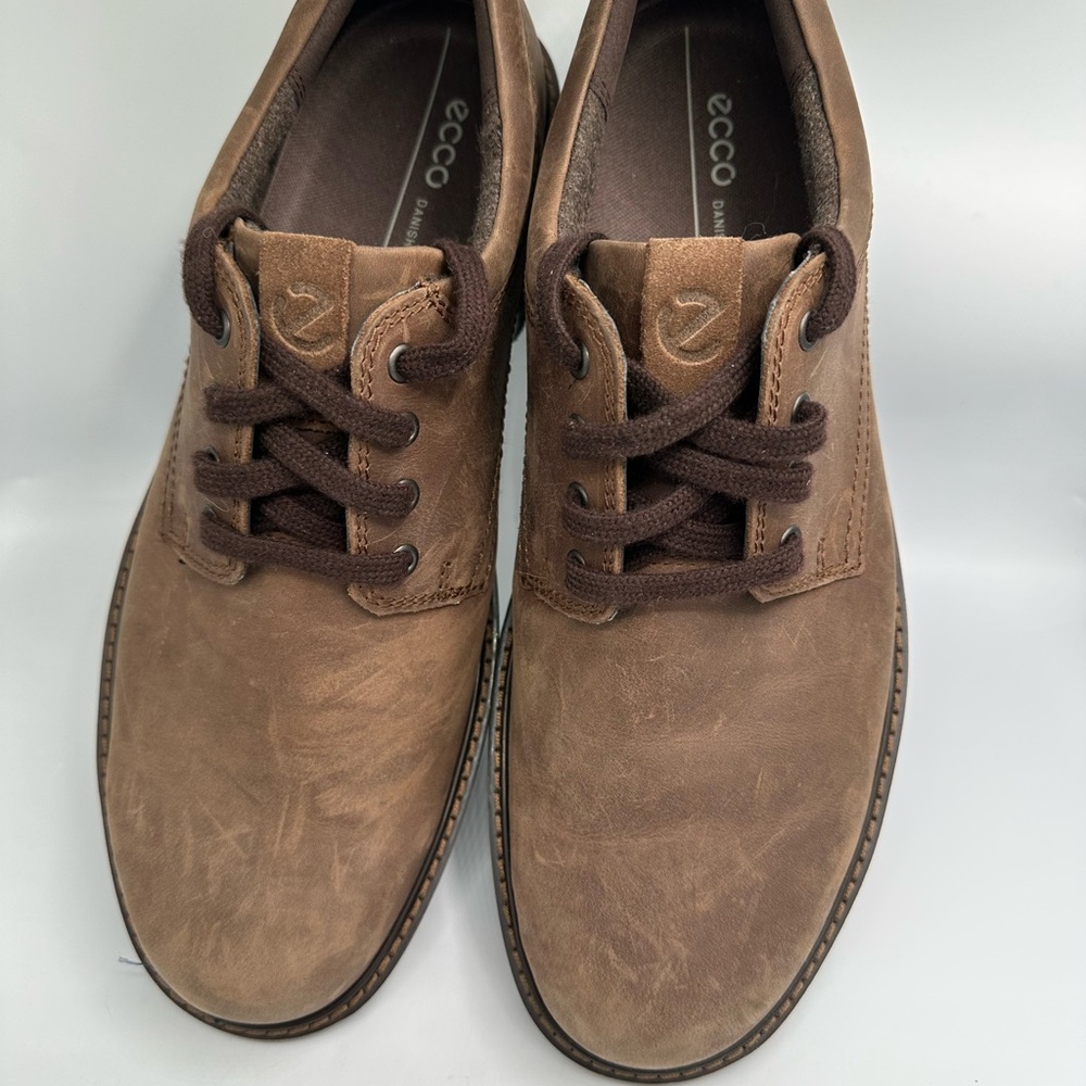 ECCO Shoes Mens Size 12-12.5 / EU 46 Leather Brown Lace-Up Derby Dress Shoe Heel - Picture 9 of 11